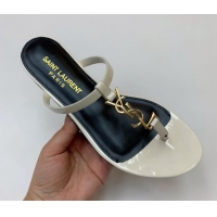 Buy Luxury Saint Laurent YSL Flat Thong Slide Sandals in Patent Leather White 506127