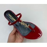 Unique Style Saint Laurent YSL Flat Thong Slide Sandals in Patent Leather Red 506128