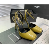 Most Popular Saint Laurent Patent Leather High Heel Sandals 10cm with Open Toe Green 704089