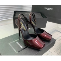 Pretty Style Saint Laurent Patent Leather High Heel Sandals 10cm with Open Toe Burgundy 704090