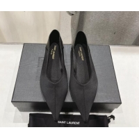 Good Looking Saint Laurent Nour Pointed Flat Slippers in Black Satin 704091