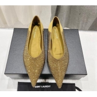 Popular Style Saint Laurent Nour Pointed Flat Slippers in Strass Allover Gold 704093