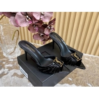 Original Cheap Saint Laurent Babylon Heel Slides Sandal 9cm in Patent Leather with Framed YSL Black 725010