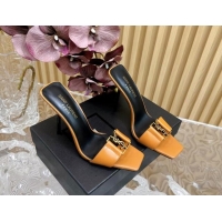 Hot Style Saint Laurent Babylon Heel Slides Sandal 11.5cm in Patent Leather with Framed YSL Orange 725014