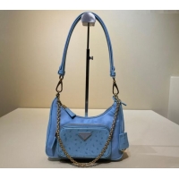 Big Enough Re-Nylon and Ostrich-Like leather mini-bag 1BC198 Light Blue 2023