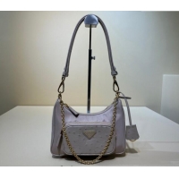 Buy Discount Prada Re-Nylon and Ostrich-Like leather mini-bag 1BC198 Powder Pink 2023