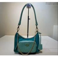 Top Grade Prada Re-Nylon and Ostrich-Like leather mini-bag 1BC198 Green 2023