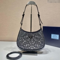 Famous Brand Prada Cleo Satin Bag with Crystals 1BC169 Black 2023