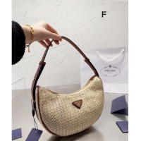 Famous Brand Prada Straw Hobo Bag 0618 Brown 2024