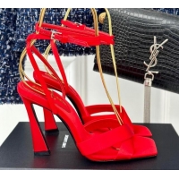 Unique Style Saint Laurent CORINNE Sandals in Satin Crepe 10cm Heel Red 082919