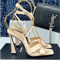 Best Product Saint Laurent CORINNE Sandals in Satin Crepe 10cm Heel Beige 082921