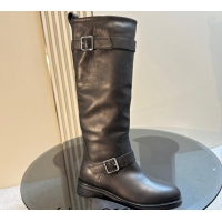 Classic Hot Saint Laurent River High Boots 2.5cm with Buckle in Calf Leather Black 009110