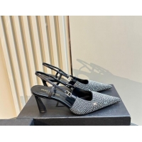 Perfect Saint Laurent Slingback Pumps 7cm in Strass and Satin Silver 009112