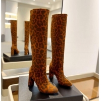 Classic Hot Saint Laurent Stretch High Boots 9.5cm in Leopard-print Suede Yellow 1009119