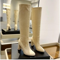 Popular Style Saint Laurent Stretch Suede High Boots 9.5cm Light Beige 1009120