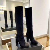 Buy Luxury Saint Laurent Stretch Suede High Boots 9.5cm Black 1009123