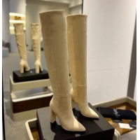 Purchase Saint Laurent Stretch Suede Over-Knee High Boots Beige 1009127