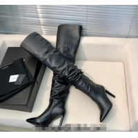 Best Price Saint Laurent Jane Over-the-knee High Boots 10.5cm in Calfskin Leather Black 1010004