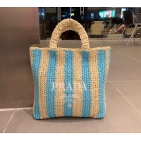 Buy Discount Prada Large Straw Tote bag 1BG423 Beige/Blue 2023