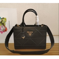 Well Crafted Prada Small Leather Symbole Tote Bag with Topstitching 1BA379 Black 2023