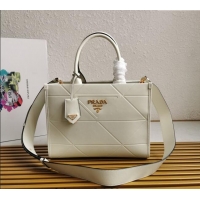 Super Quality Prada Small Leather Symbole Tote Bag with Topstitching 1BA379 White 2023