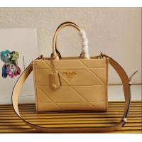 Market Sells Prada Small Leather Symbole Tote Bag with Topstitching 1BA379 Beige 2023