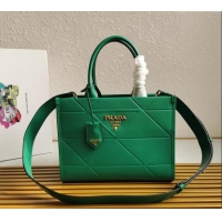 Best Price Prada Small Leather Symbole Tote Bag with Topstitching 1BA379 Green 2023