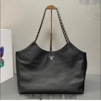 Well Crafted Prada Leather Tote Bag with Chain 1BA638 Black 2023