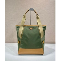 Well Crafted Prada Re-Nylon and leather tote bag 2VG119 Green/Brown 2024