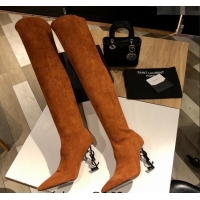 Perfect Saint Laurent STRETCH-FIT Suede Over-the-knee High Boots with 10cm YSL Heel Brown 010007