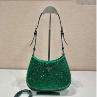 Top Grade Prada Cleo Satin Bag with Crystals 1BC169 Emerald Green 2023