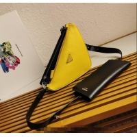 Promotional Prada Saffiano Leather and Leather Shoulder Bag 2VH157 Black/Sunny Yellow 2023