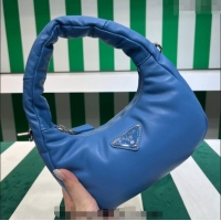 Top Quality Prada Padded Soft Nappa Leather Mini Hobo Bag 1BA384 Blue 2023