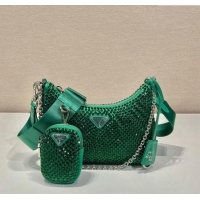 Famous Brand Prada Re-Edition 2005 Crystal Shoulder Bag 1BH204 Emerald Green 2023