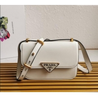 Top Quality Prada Embleme Smooth Leather Shoulder Bag 1BD320 White 2023