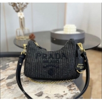 Top Design Prada Straw Shoulder Bag 0609 Black 2023