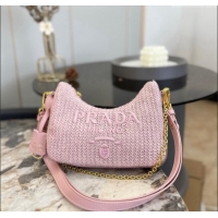 Buy Inexpensive Prada Straw Shoulder Bag 0609 Pink 2023