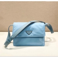 Luxury Discount Prada Small Nylon Shoulder Bag 1BD258 Light Blue 2023