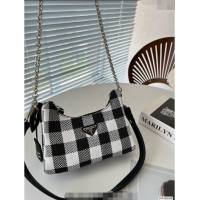 Well Crafted Prada Check Shoulder Bag 0627 Black 2023