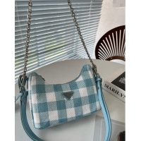 Super Quality Prada Check Shoulder Bag 0627 Blue 2023