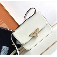 Low Cost Prada Embleme Leather Shoulder bag 1BD340 White 2023