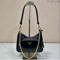 Best Price Prada Re-Nylon and Brushed Leather Mini Bag 1BC198 Black 2023