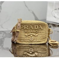 Buy Cheap Prada Crochet Raffia-effect Camera Bag 1BH196 Beige 2023