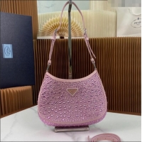 Reasonable Price Prada Cleo Satin Bag with Crystals 1BC169 Alabaster Pink 2023