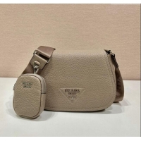 Famous Brand Prada Leather Shoulder Bag with Pouch 1BD293 Beige 2023