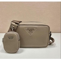 New Design Prada Leather Camera Bag with Pouch 1BH182 Beige 2023