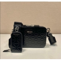 Buy Discount Prada Brique quilted brushed leather bag with triangle motif 2VH070 Black 2023