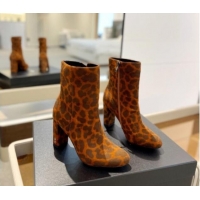 Top Grade Saint Laurent Ankle Boots 9.5cm in Leopard-print Suede 010052