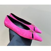 Low Cost Saint Laurent Babylone Ballet Flats in Suede Dark Pink 010060