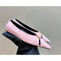 Purchase Saint Laurent Babylone Ballet Flats in Suede Light Pink 010061